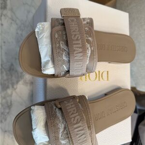 Dior Beige Slide Sandals with Logo Detail